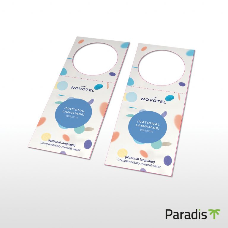 Bottle hangers for Novotel hotels – Hotel printing supply